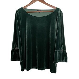 Talbots XL Emerald Green Velvet Top Jeweled Bell Sleeve‎ Holiday Party Blouse